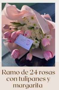 Ramo de 24 rosas con tulipanes