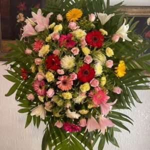 Corona Funebre de Gerberas con Lirios